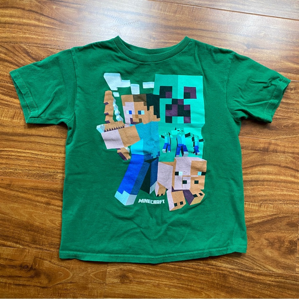 3/$25 Minecraft Toddler Boys Green Graphic Cotton T-Shirt Size 8 Medium Casual